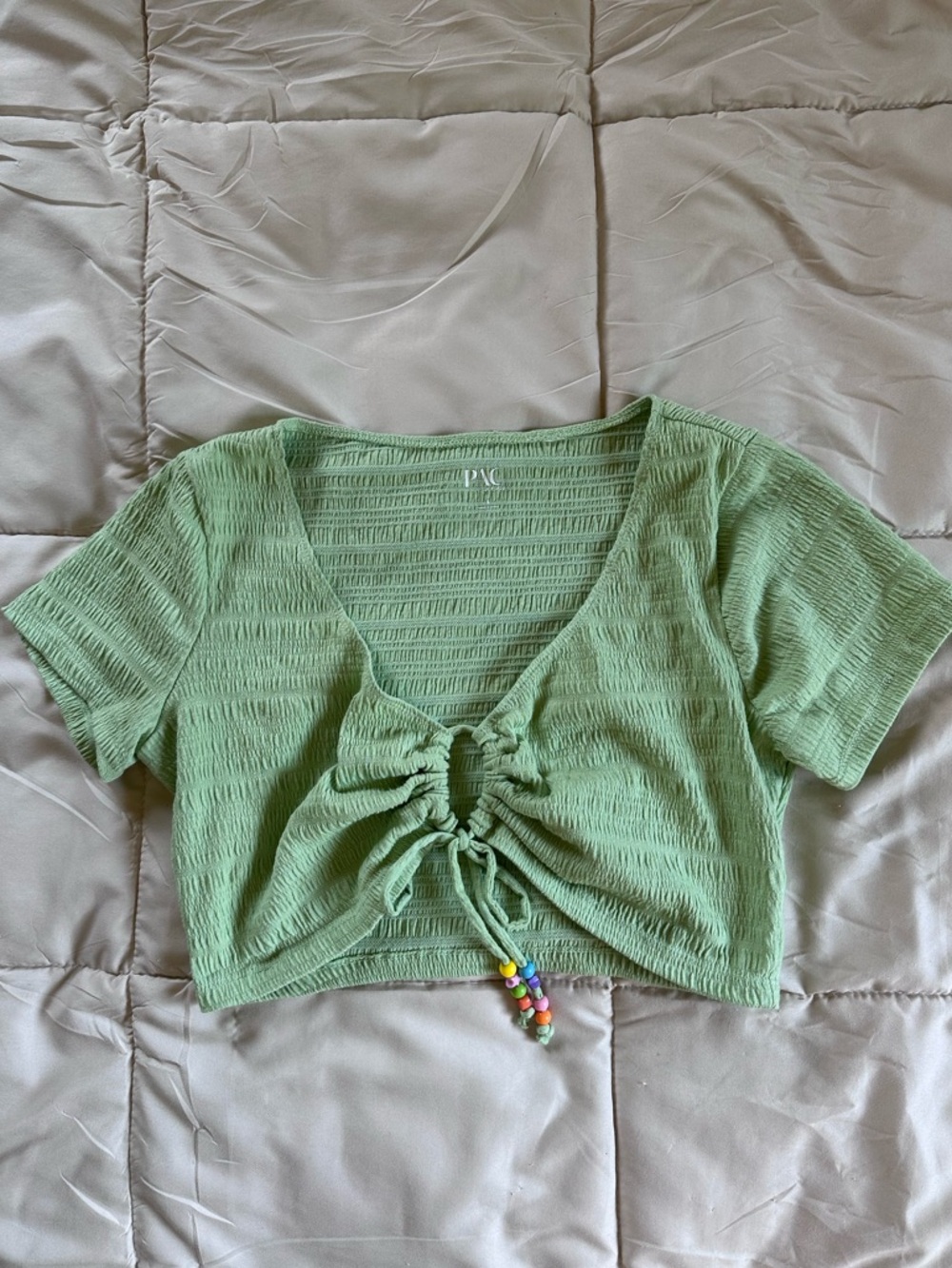 PacSun Light Green Beaded Tie-Front Crop Top